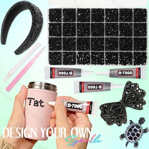 Black Jelly Resin Rhinestones 2-6mm, 28Grid Flatback Kit for Bedazzling Kit