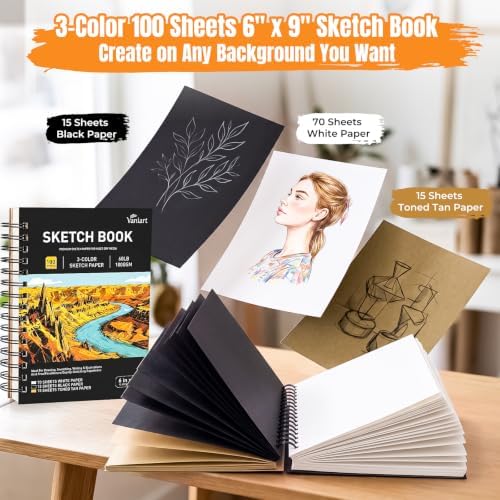 176PCS Art Supplies, Drawing Kit with 3-Color 100 Sheets Sketch Book