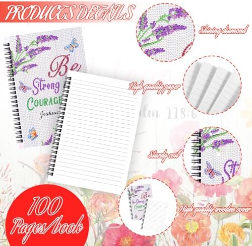 Fullhawl 6 Pack 5D DIY Diamond Art Crafts Kit for Adults Office Supplies Beginner A5 Leather Diamond Painting Gift for Women Art Cover Craft Accessories with Tool (Bible Florals)
