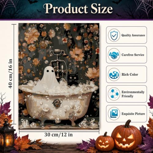 Halloween Paint by Numbers Kit for Adults,Ghost DIY Oil Painting 12x16In