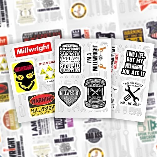 Millwright Stickers for Hard Hat for Water Bottle and Laptop - Millwright Party Favors & Decorations, Waterproof Vinyl Decals, Trade and Work Stickers