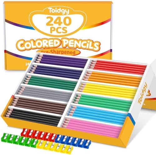 240 Packs Colored Pencils Bulk Classroom, Colored Pencils for Kids 12 Color | Coloring Pencil Set Plus 24 Sharpeners, Pre-sharpened Color Pencils, Back to School Supplies Bulk for Teachers
