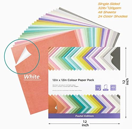 Livholic 48 Sheets Pastel Color Scrapbook Paper 12x12 Inch 24 Assorted Colored Card stock 120 gsm 32 lb Rainbow Paper for Cardmaking, Assorted Color Shading Projects,Origami,Classroom Crafts