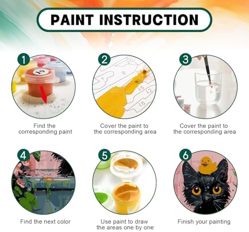 Paint by Numbers Kit for Adults Beginner, Black Cat Adult Paint by Number Kits on Canvas, DIY Easy Acrylic Watercolor Oil Paint by Number for Adults Teens Cute Animal for Home Decor Gift 16x20 Inch