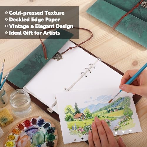 Watercolor Journal, 24 Sheets Cold Press Paper, 5.5 x 8.1 in, Green