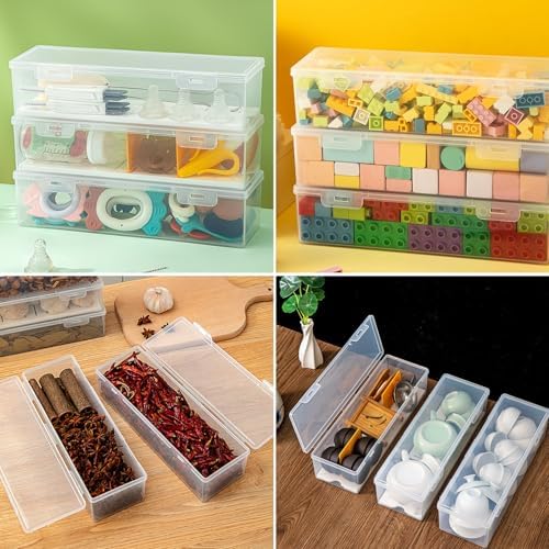 Vidifor Clear Craft and Art Supply Storage Organizer, Small Deep Strips Container with Lid for Makeup, Paint Brush, plastic straws, Tools, Crayon, Stackable (Clear-1pack)