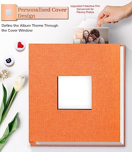 Artfeel Photo Album Self Adhesive Scrapbook Album for 3x5 4x6 5x7 8x10 Pictures,120 Pages Linen Cover with Display Window DIY Photo Book,Ideal Gifts for Family Travel Wedding Baby