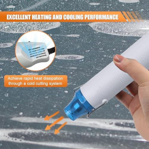 220V 300W Mini Heat Gun, Portable Electric Hot Air Gun with Stand & Power Cord, Handheld Heating Tool for Car Vinyl Wrap, Drying Paint, Epoxy Resin, DIY Embossing(White)