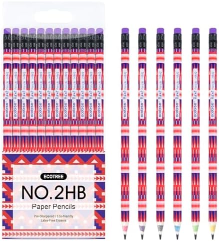 ECOTREE Pre-Sharpened #2 Paper Pencils, Back to School Supplies, 12 Count