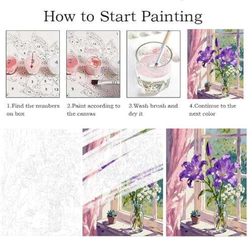 ZRIZQ Paint by Numbers Kit for Adults Beginner,Purple Flowers,16x20