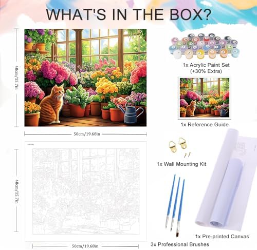 Natuyalo Paint by Numbers for Adults Cat in Garden, DIY Painting by Numbers Kit on Canvas, Flowers Easy Acrylic Paint by Number for Beginners Home Wall Art Decoration 16x20 Inch
