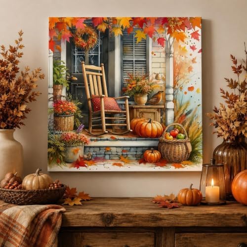 Fall Paint by Numbers Kit for Adults,Landscape Paint by Number With Frame