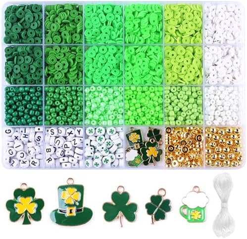 St.Patrick's Day Polymer Clay Beads Bracelet Making kit, 3480pcs 24 Style Cute Fun Beads Charms for Jewelry Necklace Earring Making DIY Accessories for Women Girls