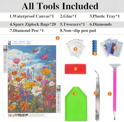 ckdiluy Flowers Diamond Art Kits for Adults Beginners, 5D DIY Sea of Flowers Diamond Painting Kits, Full Round Drill Diamonds Dots Gem Art Crystal, Home Wall Decor 12X16 Inch