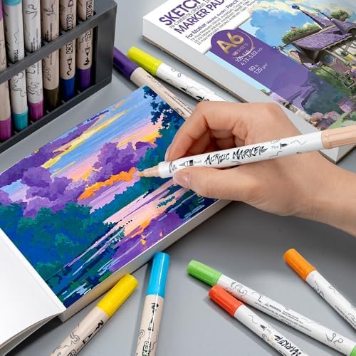 TRANSON 2 Pack A6 Mini Sketchbook Marker Pad, 80lb/120gsm Heavyweight Art Paper, No Bleed Through, 100 Sheets/200 Pages 4.13"x5.83" for Drawing & Sketching