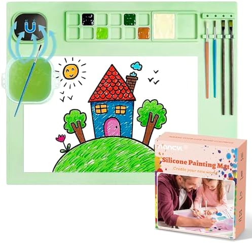 Silicone Painting Mat, Art Mat with Cup and Paint Brush Cleaner Tool