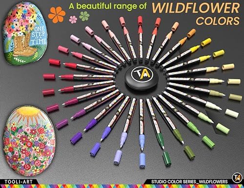 28 Wildflower Colors Acrylic Paint Pens Studio Color Series Markers Set 0.7mm Extra Fine Tip, Rock Painting, Glass, Mugs, Wood, Metal, Canvas, DIY, Detailing. Non Toxic, Waterbased, Quick Drying