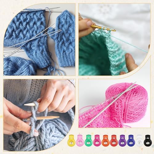 20PCS Knitting Needle Stoppers Knitting Needles Point Protectors Needle Point Locks Plastic Knitting Needles Caps Single Hole Spring Toggle Stitch Stoppers Essential Knitting Accessories for Finger