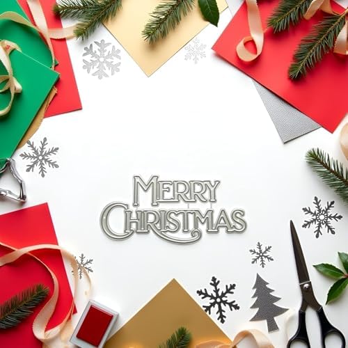 Merry Christmas Metal Cutting Dies, for DIY Christmas Card Making Kit, Embossing Paper Die Cuts, Scrapbook Machine Stencils Storage Pockets Supplies