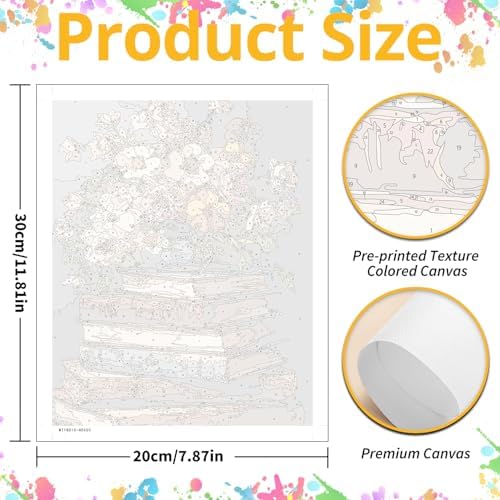 Mandun 2 Pack Flower Paint by Numbers Kit for Adults, Book Paint by Numbers for Adults, DIY Adult Painting by Numbers Beginners on Canvas Acrylic for Home Wall Art Decor 12x16Inch (Rolled Package)