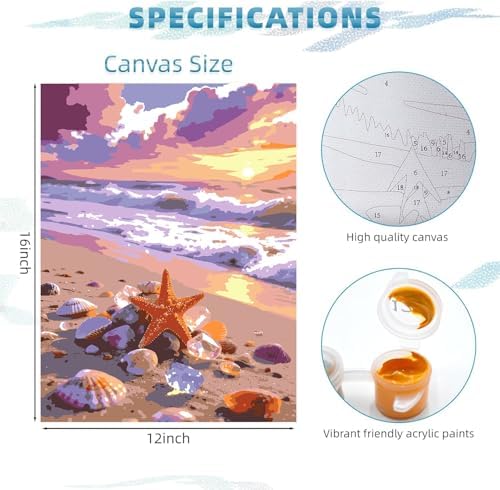 EIBEILI Seaside Scenery Paint by Numbers Kit for Adults Beginner,Sunset Beach Adult Paint by Number Kits on Canvas,Easy Canvas Paint by Numbers for Adults for Home Wall Decoration 12 X 16 inch