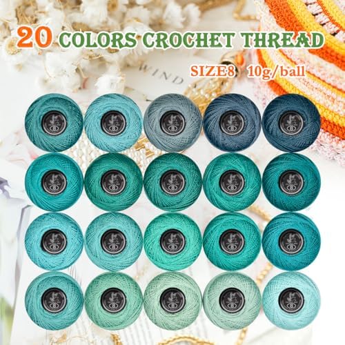 Soft 20 Colors Classic Crochet Thread 20 Pack,100% Cotton (Grey Green-926-563)