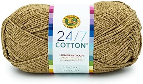 Lion Brand Yarn, 24/7 Cotton Yarn, Hay Bale, Brown, 1 Pack