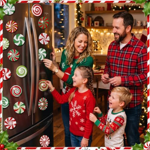 Motipuns 30 Pcs Diamond Magnets,Christmas Candy Cane,Red Green Stripes