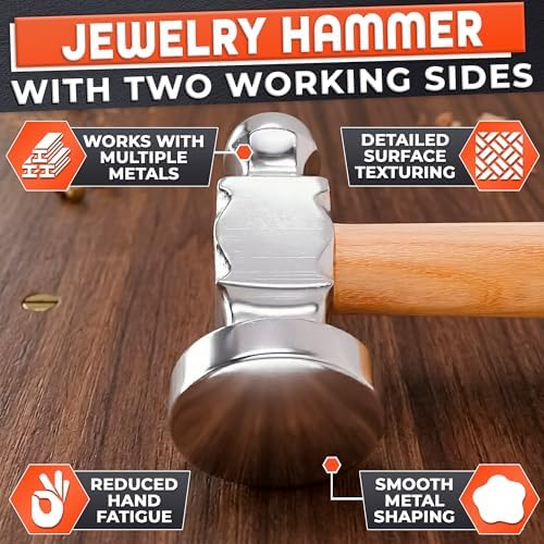 Chasing Hammer for Jewelry Making, Two-Sided, 10 Inch Wooden Handle
