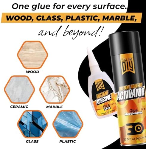 CA Glue with Activator (4 x 1.76 oz. + 2 x 13.5 fl oz.) - Industrial-Grade Cyanoacrylate Adhesive and Super Glue Accelerator for Woodworking, Crafts, DIY, and Repairs, Instant Glue Bond