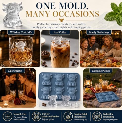 2PCS 3D Highland Cow Ice Cube Mold for Drinks, Candy, Baking, Butter & Soap