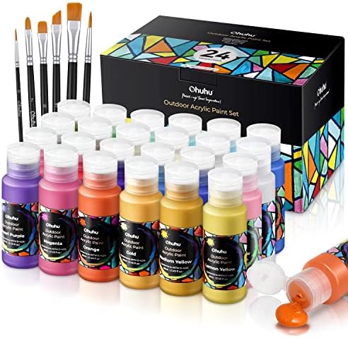 Ohuhu 24 Colors Outdoor Acrylic Paint Set, 2 oz./60ml Bottles for Artist