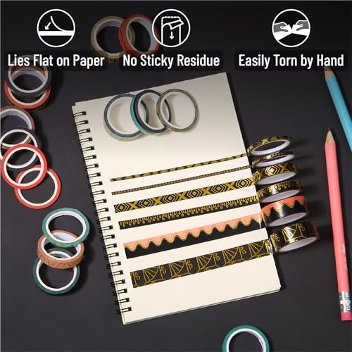 Mr. Pen- Washi Tape Set, 21 Rolls, Assorted Sizes, 5.5 Yards/Roll | Washi Tape for Scrapbook, Arts, Crafts, Journals and Planners, Ethnic Elegance Design