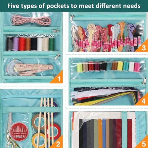 FINPAC Sewing and Craft Supplies Storage Tote Bag with Clear Pockets