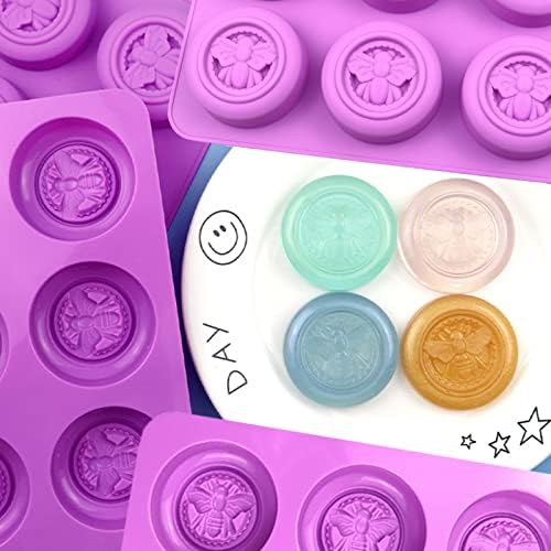 Bee Silicone Molds, 2 Pack Round Bee Soap Mold 6-Cavity | 3D Design Honeybee Silicone Mold for Soap Making, Lotion Bar Beeswax Resin Candle Chocolate Dessert