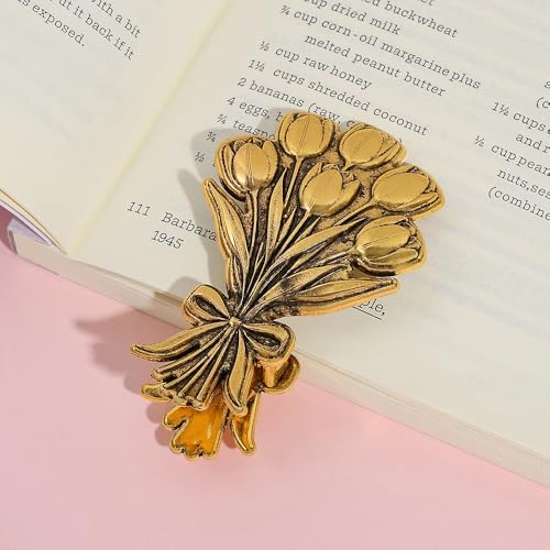 Vintage Plant Metal Bookmark Clips - Tree of Life/Tulip/Ginkgo Leaf Journal Clips, Traveler's Notebook Accessories, an Ideal Gift for Book Lovers and journaling Enthusiasts (Tulip Style B)