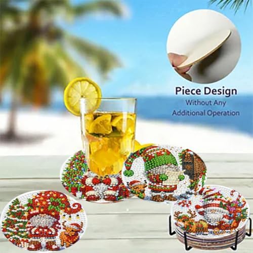 8 Pack Diamond Art Coasters,Christmas Gnome Diamond Painting Coasters Kits