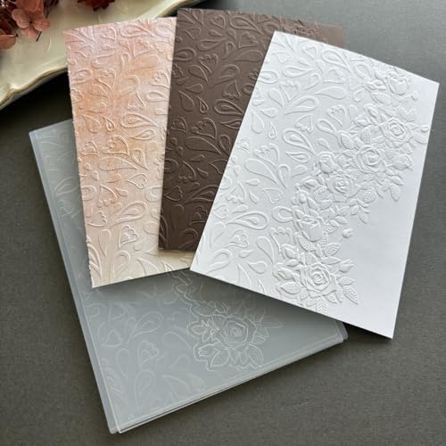 Rose Heart Teardrop Swirl 3D Embossing Folder, Romantic Floral Love Pattern Plastic Textured Stencil for DIY Scrapbooking Card Making Paper Crafts