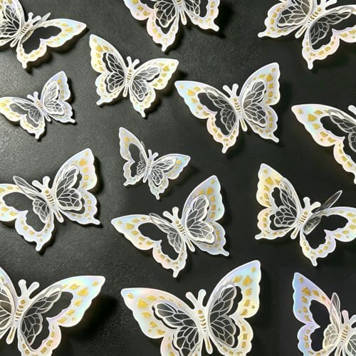 Butterfly Wall Stickers - 60pcs 3D Butterflies Removable Mural Wall Decals for Indoor Home Room Bedroom Decorations (Sliver)