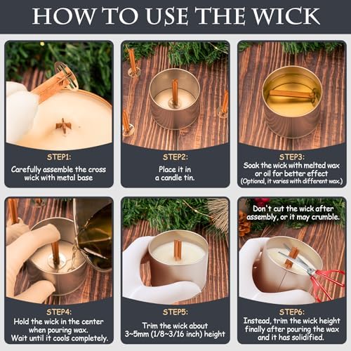 25 Set Wood Candle Wicks Cross Shape 4x0.4inch / 100x10mm, Cross Wooden Wicks w/Iron Stands for Soy Candle Making, Natural Wood Wick Core Handmade Candles Supplies