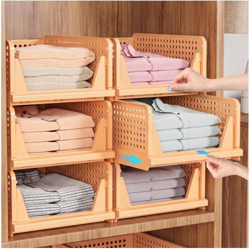SNSLXH 5 Pack Stackable Closet Organizer Box, Multifunctional & Foldable Closet Storage Basket for Bathroom Kitchen Laundry Room Wardrobe Storage, Space-Saving Clothes Storage Drawer Organizer, Yellow