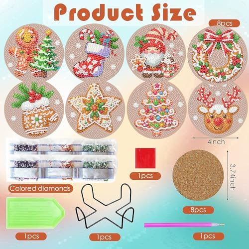 ijbnhd 8 Pcs Christmas Diamond Painting Coasters Kits Diamond Art Coasters