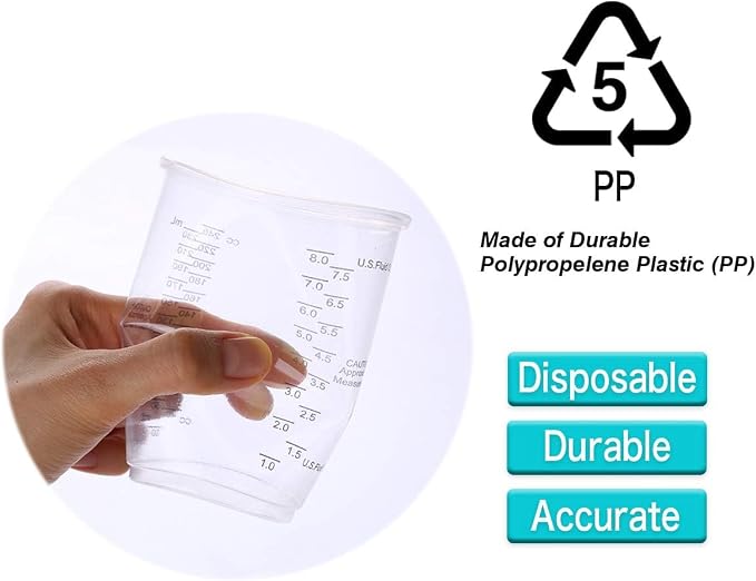 200Pcs 8oz Graduated Clear Plastic Measuring Cups | Disposable Mixing Cups with Wooden Stirring Sticks for Mixing Paint Pigments Epoxy Resins Resins