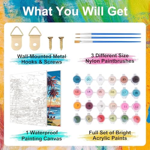 ZTOTZ Paint by Numbers kit for Adults Beach, Paint by The Numbers Beach Canvas, Seaside Landscape Acrylic Paint by Numbers kit for Adults for Decor 16x20in