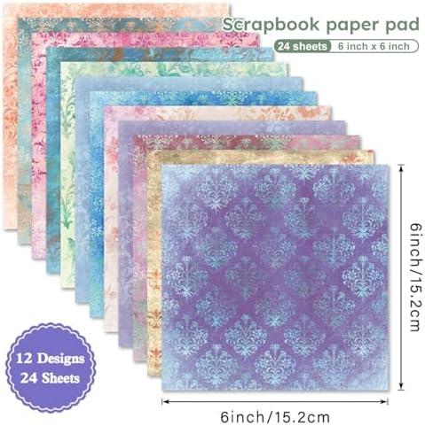 Retro Patterned Scrapbooking Paper Pad - 24 Sheets 6'' x 6'' Decorative Aesthetic Cardstock for Origami Decoupage Journals Wrapping Folded Material Gift Cards DIY Crafts Photo Album