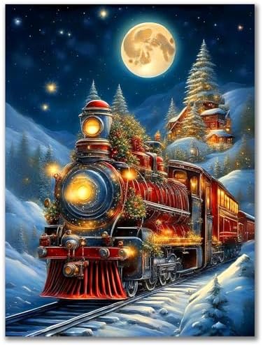 Benjenes Christmas Train Diamond Art Kits for Adults, Diamond Painting