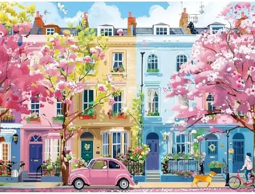 MRMIOOM 5D Diamond Art Kits for Adults, DIY Spring Streets Diamond Painting Dots Kits for Adults Beginner, City Scene Full Round Gem Crystal Art for Home Wall Decor 12x 16 in