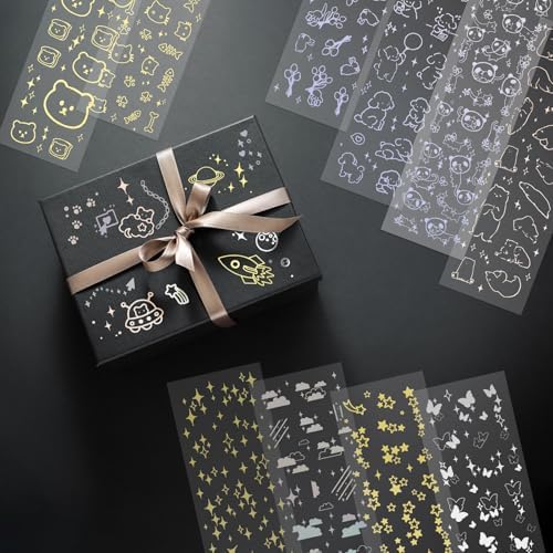 36 Sheets Kpop Holographic Decorative Laser Stickers - Glitter Photocard Stickers with Heart, Butterfly, Bubbles Designs for Arts, Crafts & Photocards