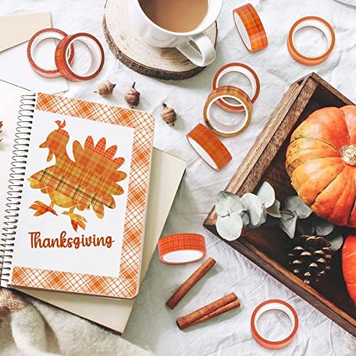 Whaline 12 Rolls Fall Plaid Washi Tapes Orange Red Buffalo Plaid Decorative Tape Autumn Solid Color Polka Dots Patterned Masking Tape for Fall Scrapbook Journal DIY Craft Gift Wrapping, 0.6Inch