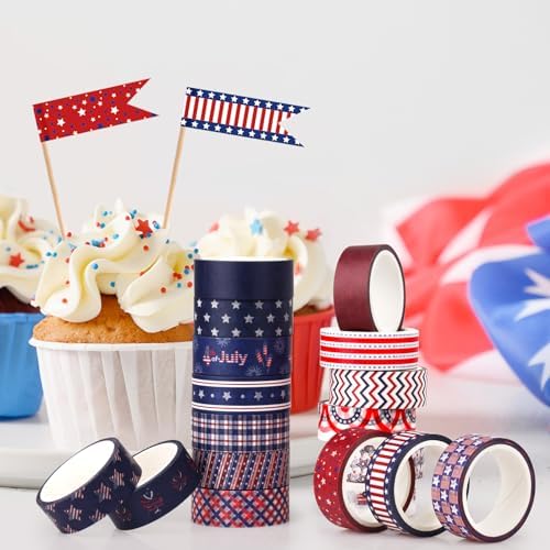 20 Rolls for Independence Day Decorative Tape Set for 4th of July Washi Tape Patriotic Stripes Washi Masking Tape for Holiday Kids DIY Art Crafts Notebook Scrapbooking & Stamping Supplies
